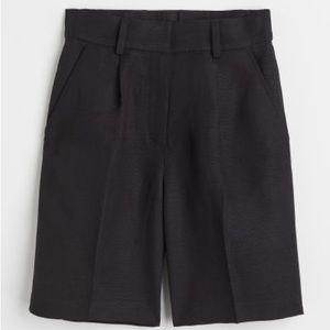 Black Linen-blend Bermuda Shorts